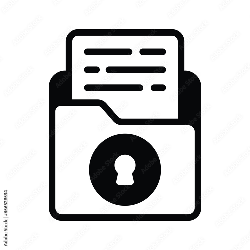 Secure confidential file folders, with paper documents security vector icon - obrazy, fototapety, plakaty 