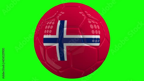 Very realistic isolated spinning soccer ball with the flag of Norway on it in front of a green screen background plus alpha matte for easy isolation. Seamless loop 3D animation.