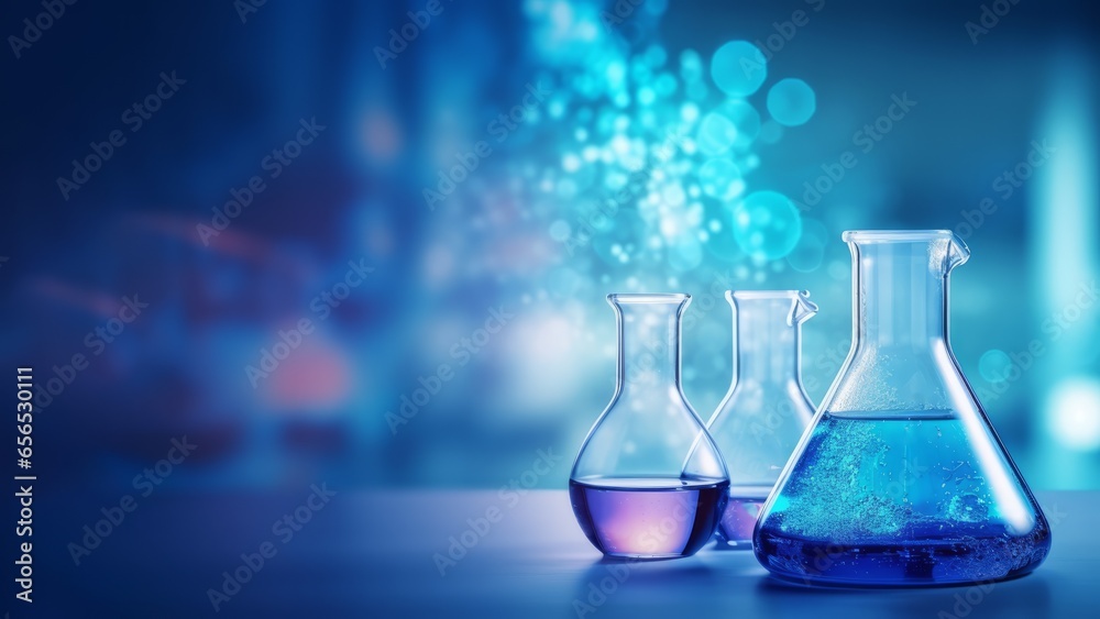 Glass flask with a place for text. Chemistry background. AI generative Glass flask with a place for text. Chemistry background. AI generative