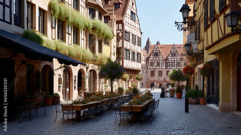 Typical medieval European village created with Generative AI technology
