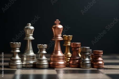 Comparison of chess pieces and coins exemplifying equality  equity  and reality. Generative AI