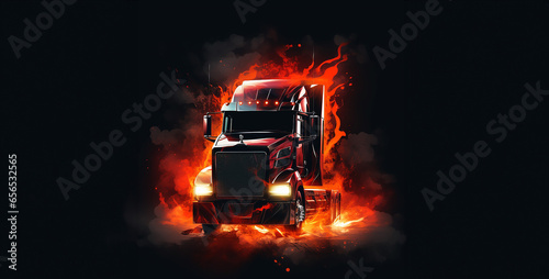 fire truck on fire, a trucking logo using a light as a concept art