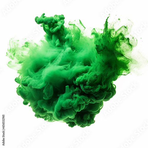 Deep Green smoke explosion isolated on a white background