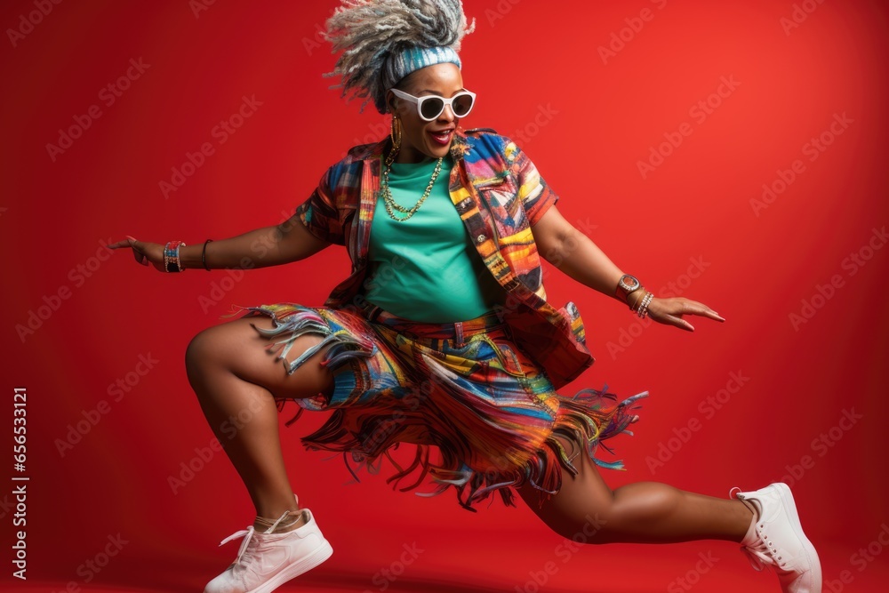 Fototapeta premium African American woman dancing, plus size body positive movement, diverse type of dancer