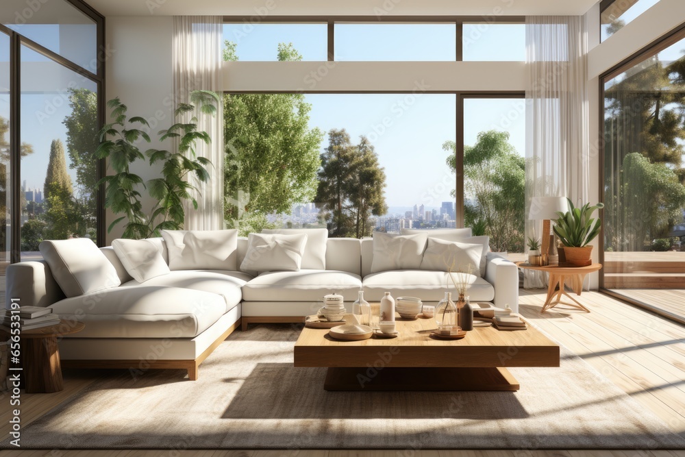 A sleek and stylish modern house with clean lines and large windows, surrounded by lush greenery. A sleek and stylish modern house with clean lines and large windows, surrounded by lush greenery.