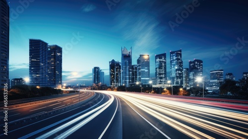 Abstract Motion Blur City, Light trails at night in urban environment, city movement concept