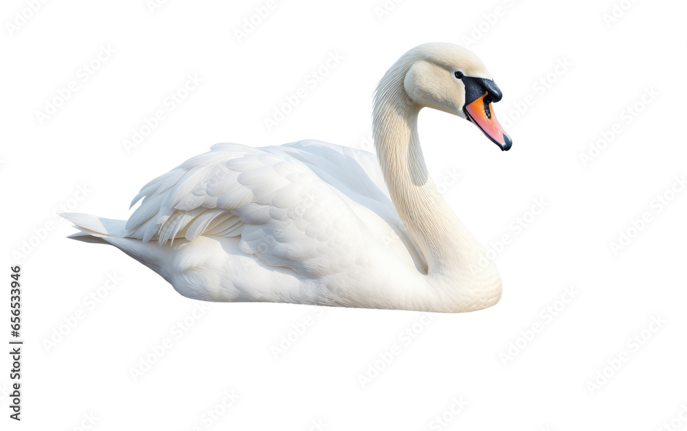 White Beautiful Duck Swimming in River on White Transparent Background. White Beautiful Duck Swimming in River on White Transparent Background.