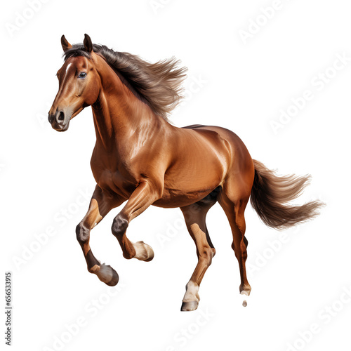 Elegant horse in running pose on PNG transparent background.