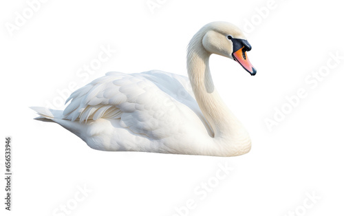 White Beautiful Duck Swimming in River on White Transparent Background.