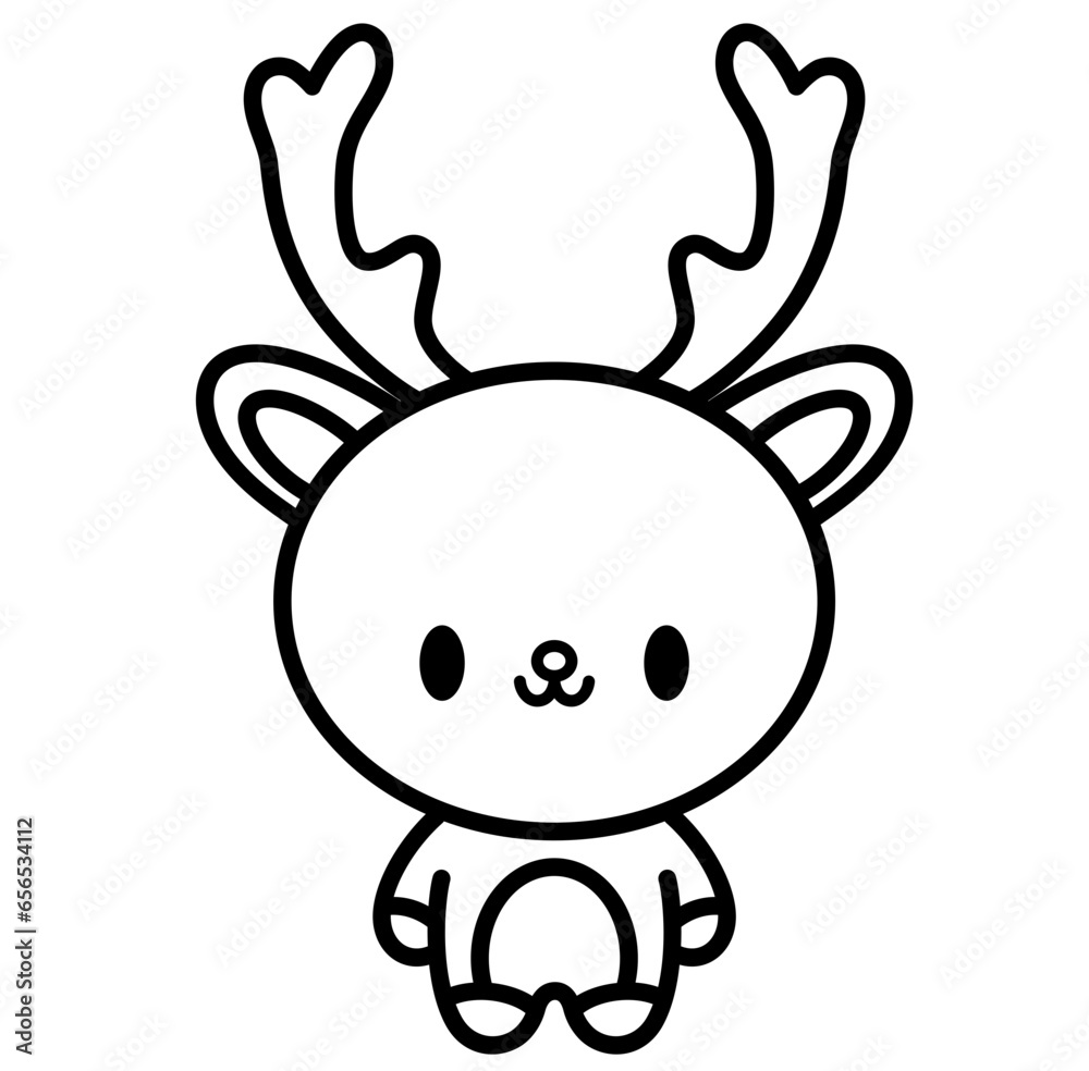 Cute Christmas reindeer outline cartoon doodle Cute Christmas reindeer outline cartoon doodle