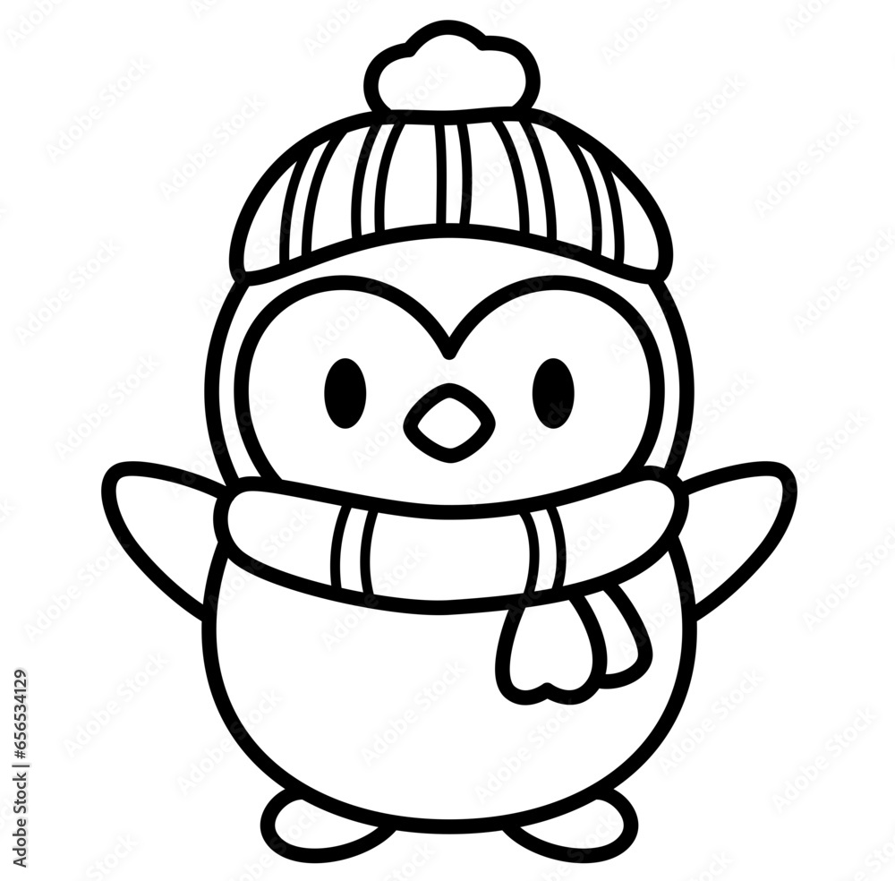 Cute Christmas penguin outline cartoon doodle Cute Christmas penguin outline cartoon doodle