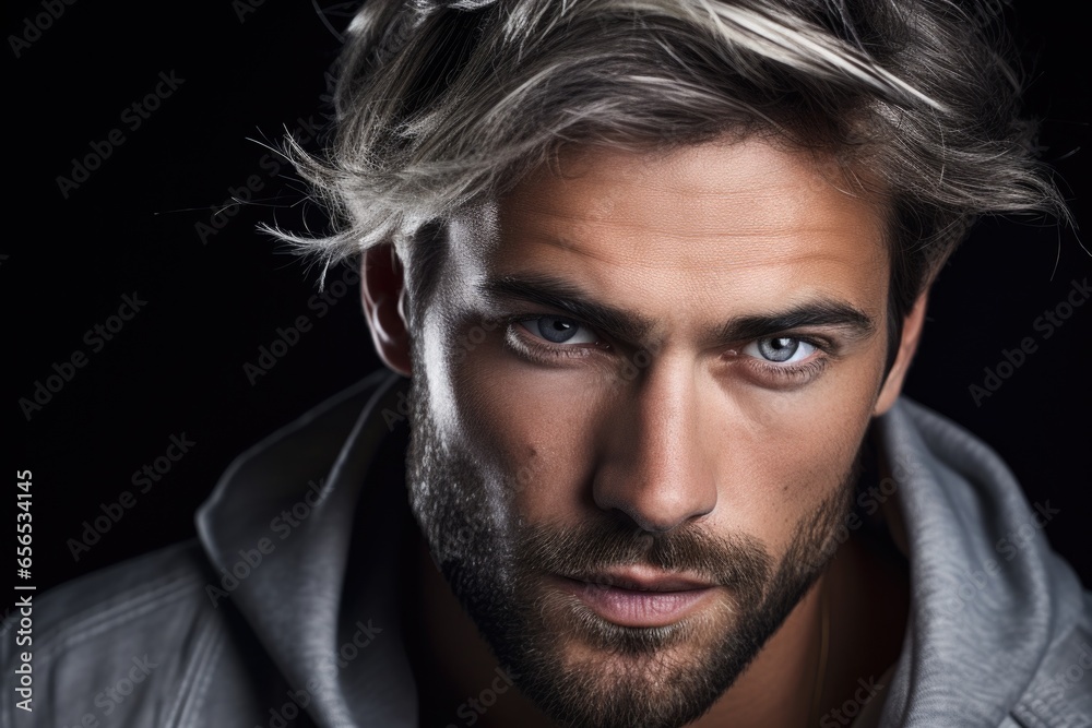 Close-up portrait of a handsome man. Studio photography