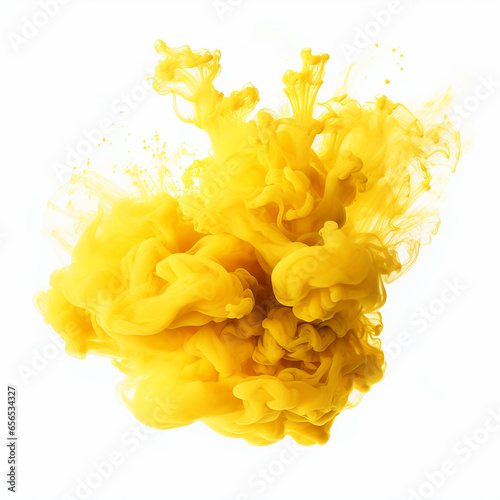 Yellow smoke explosion isolated on a white background
