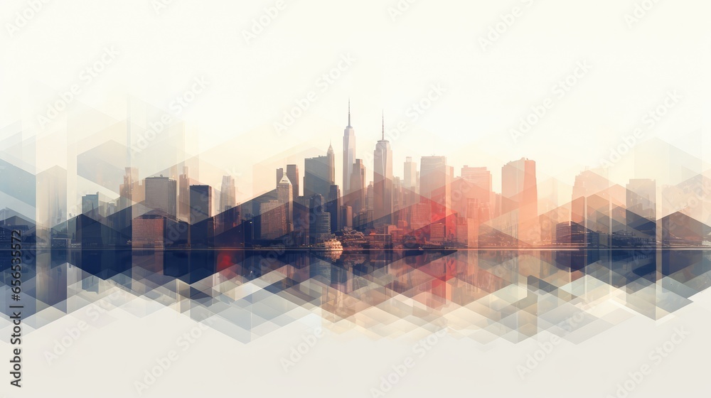 Obraz premium big city skyline colorful poster on beautiful triangular texture background