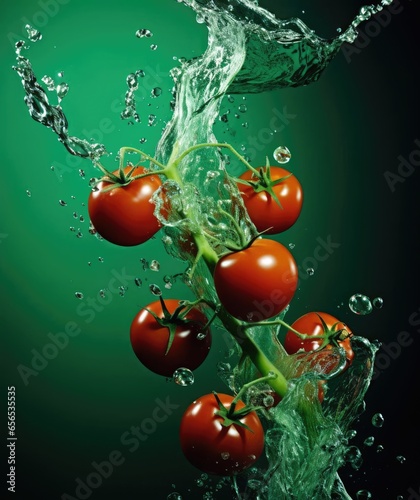 Red tomatoes fall into the water