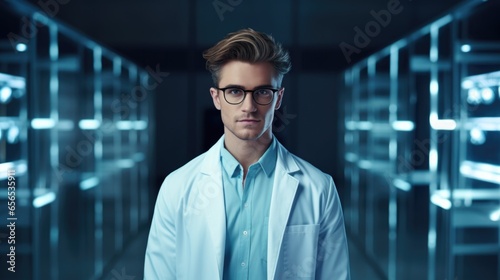 Male doctor in a white coat in the hospital