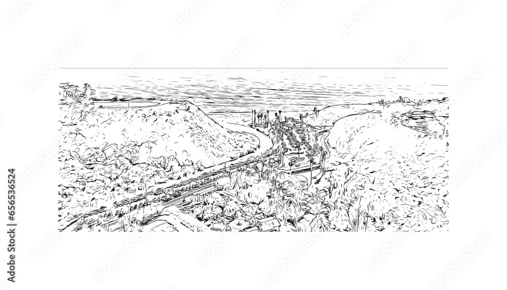 Fototapeta premium Building view with landmark of Santa Barbara is the city in California. Hand drawn sketch illustration in vector.