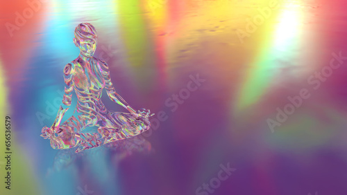 3d illustration of a translucent demiurge among the glass forms of astral space