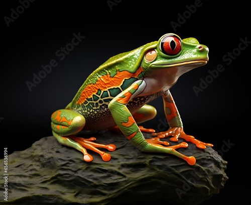 Red-eyed tree frog on a black background. 3d illustration