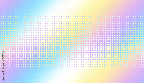 Abstract defocused horizontal background with pop art halftone dots. Halftonr diagonal gradient. Vector image.