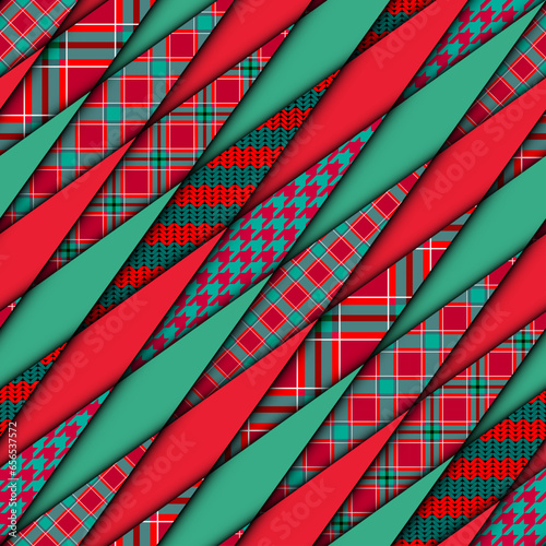 Patchwork textile pattern. Seamless quilting design background. Merry Christmas cozy pattern.