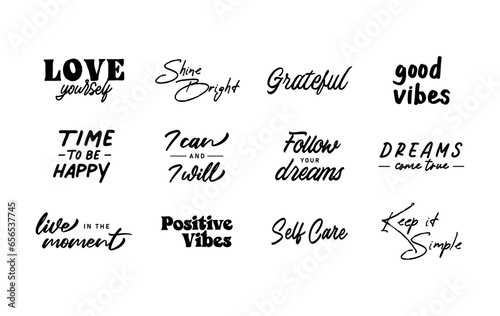 Positive quotes lettering design collection. Motivational messages. Follow your dreams.