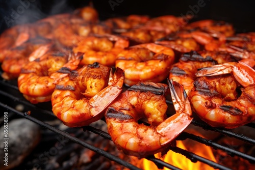 grilled bbq spiced shrimps cooling off smoke
