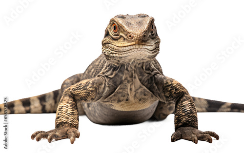Portrait Attacking Beautiful Black Monitor Lizard on White Transparent Background.