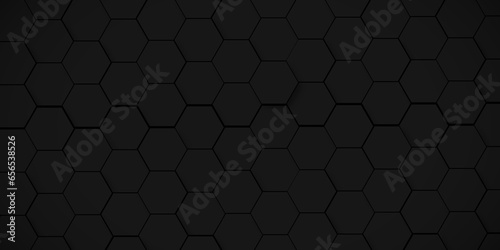 Abstract background with hexagon and Balck Hexagonal Background. Luxury black Pattern. Vector Illustration. 3D Futuristic abstract honeycomb mosaic black background. geometric mesh cell texture.
