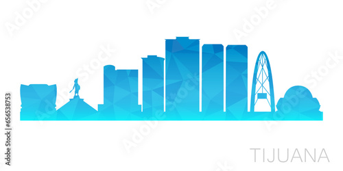 Tijuana, Baja California, Mexico Low Poly Skyline Clip Art City Design. Geometric Polygon Graphic Horizon Icon. Vector Illustration Symbol.
