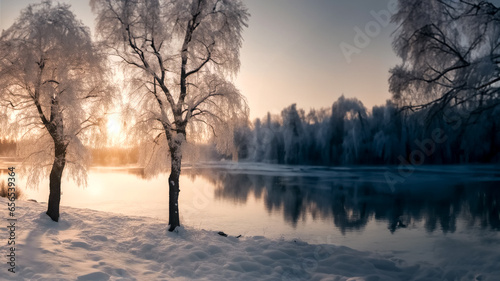 Lago in un paesaggio invernale photo