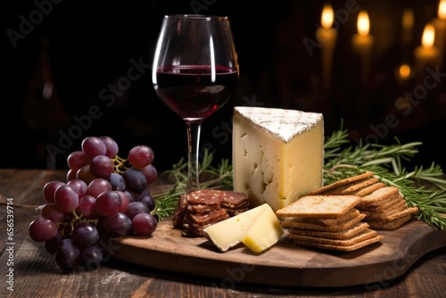 smoked cheese with wine and grapes