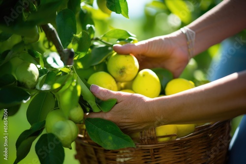 hand picking lemons from a basket for making lemonade