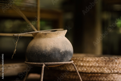 Kitchen of Asian in the countryside Laos.Old jar