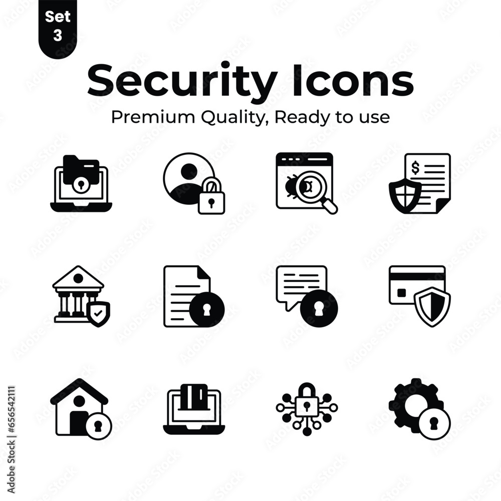 Take a look at this classy security and protection icons set in modern style