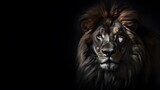 portrait d'un lion sur fond noir, généré par IA
