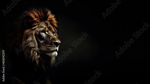 portrait d un lion sur fond noir  g  n  r   par IA