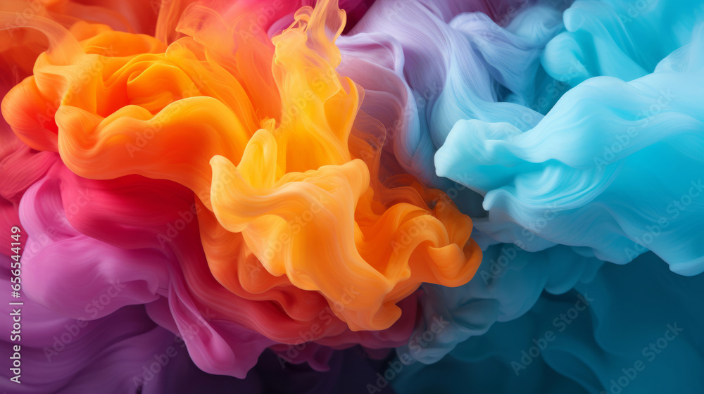 Fototapeta premium Colorful vibrant, smokey flowing, puff cloud. Abstract background concept.