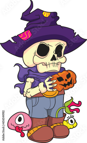 Cute skeleton character illustration vector photo