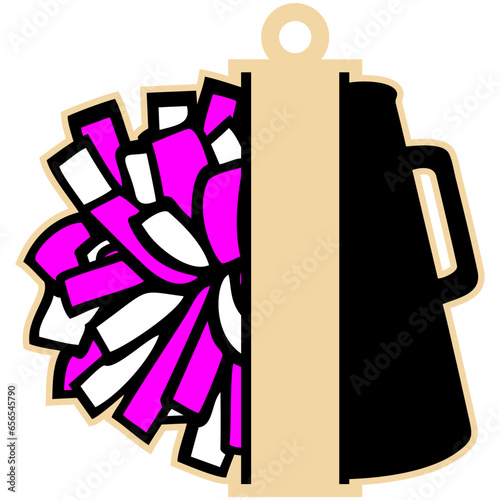 Cheerleader Megaphone With Pom Pom. Split Name Frame. Background