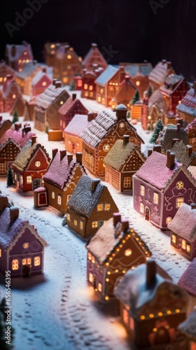 Traditional Christmas village made of gingerbread houses. Merry Christmas and happy new year concept. Food for the celebration.  © Ilia