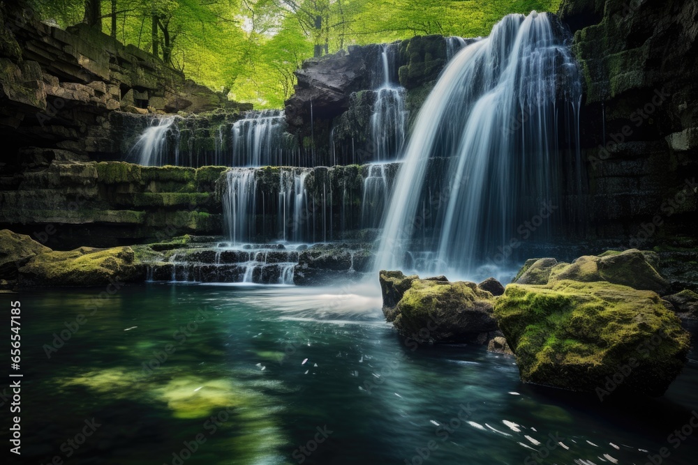 Fototapeta premium pure spring waterfall cascading over rocks