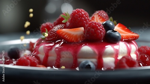 Une pannacotta aux fruits rouge assez haute.Generative AI
