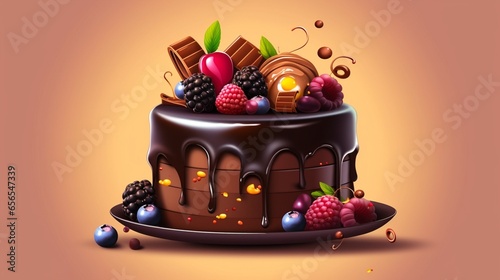 Vector delicious yummy chocolate cake post template.Generative AI