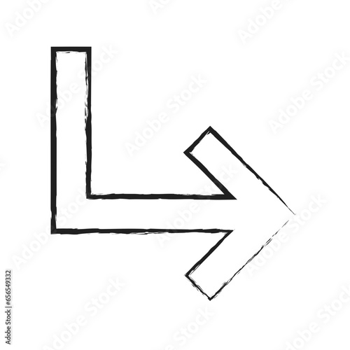 Hand drawn Turn Down Right arrow icon