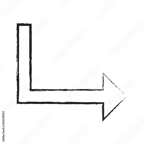 Hand drawn Turn Down Right arrow icon