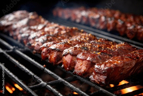 close-up of bbq ribs on a grill