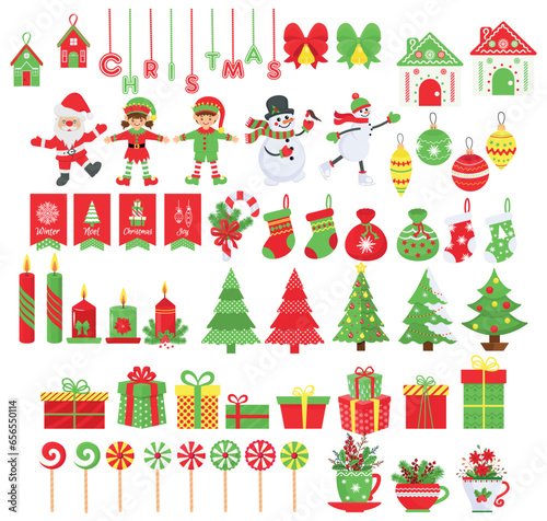 Mega New Year clipart. Christmas decor elements.