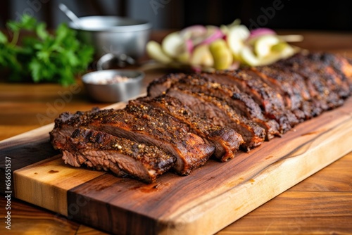 ribs cooked with memphis-style dry rub on a board