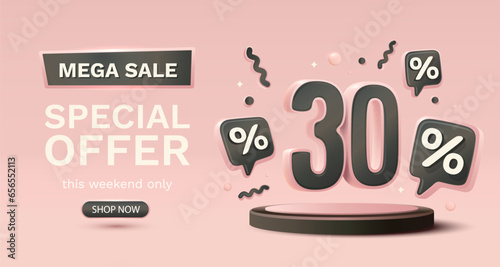 Special offer, mega sale, 30 present economy, market banner. Vector illustration